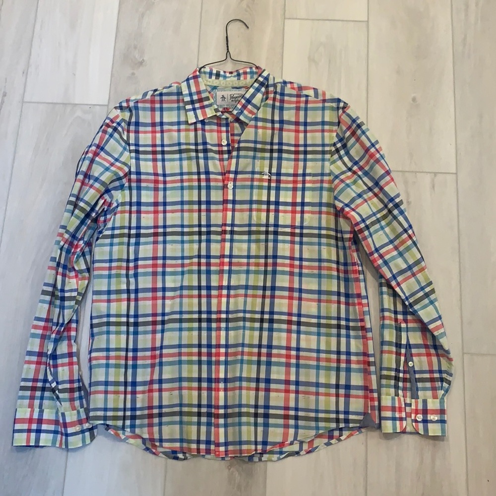 Men’s Penguin size large long sleeve button down shirt.